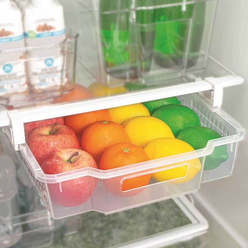 Smart Design Adjustable Pull Out Refrigerator Drawer - Extra Large - BPA Free Plastic - Holds 20 lbs - Extendable Sliding Fridge Bin, Freezer, Pantry Food Holder Storage Organizer - Kitchen - Clear - Image 3